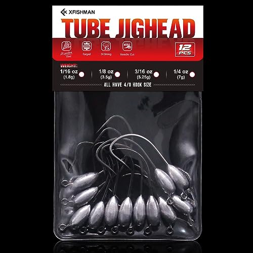 XFISHMAN-Tube-Jig-Heads-for-Bass-Fishing-Tube-Bait-Hooks 1/16oz 1/8oz 3/16oz 1/4oz (12-Pack) - color: 4/0 Hooks, size: 3/16oz (12-Pack)