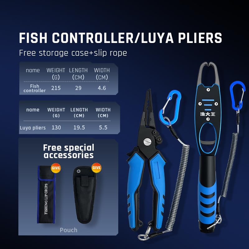 Fish Lip Gripper with Built-in Scale and Fishing Pliers, Stainless Steel Fishing Tool with Lanyard - color: Blue And Black/Green And Black