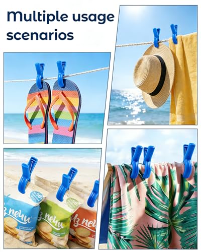 10 Pack Beach Towel Clips Heavy Duty Large Beach Essentials Chair Pool Clip | Deep Blue Clips with Strong Grip, Silicone Protection, Rust Resistant Spring, Multi-Use for Beach, Boat, Cruise & Outdoors - color: Deep Blue