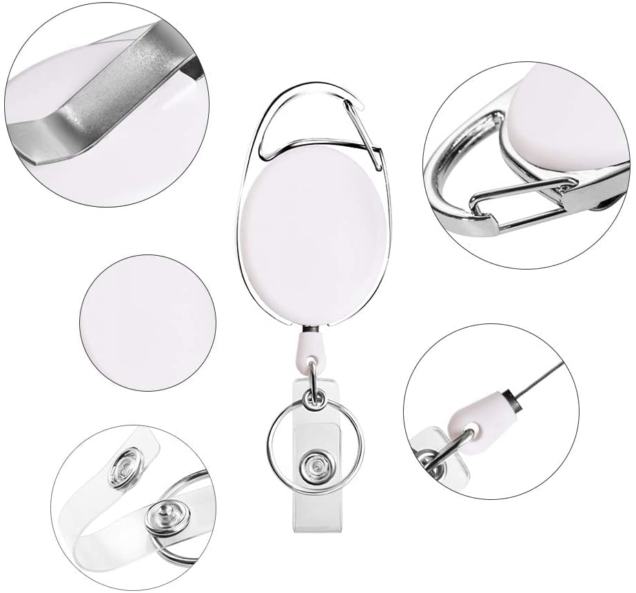 Retractable Badge Holder with Carabiner Reel Clip and Key Ring for ID Card Key Keychain Holders White 10 Pieces - style: White-10pcs