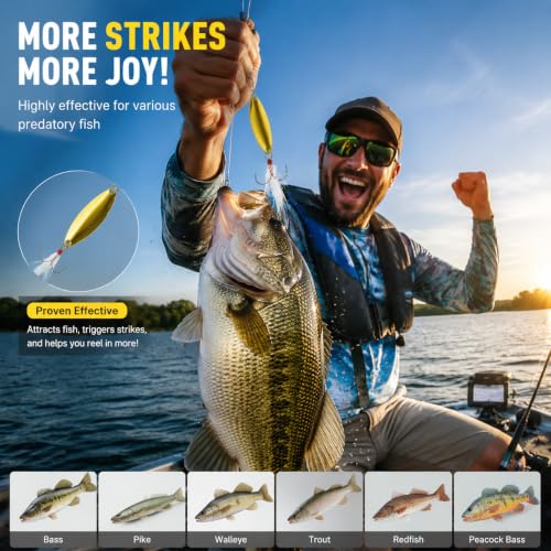 5Pcs Fishing Lures Fishing Spoons,Metal Fishing Spoons Lure with Feather Treble Hooks, Casting Spinner Baits for Trout Bass Salmon Freshwater Saltwater Fishing - color: 5PCS(Gold)