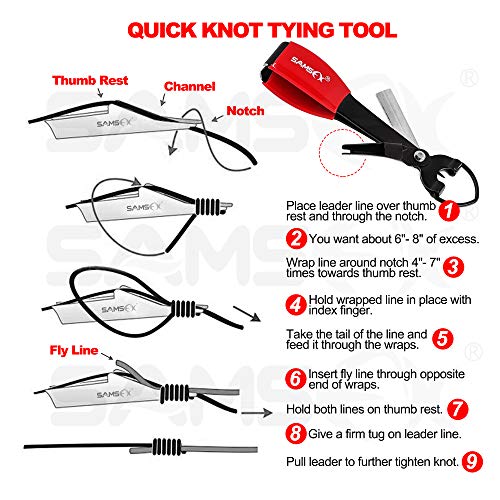 SAMSFX Quick Knot Tying Tool with Carabiner Zinger Retractor Fly Fishing Magnet Retractable Badge Holder and Multi-Tool Combo - color: Metal Zinger With Magnet & Black Knot Tool, Red Grip