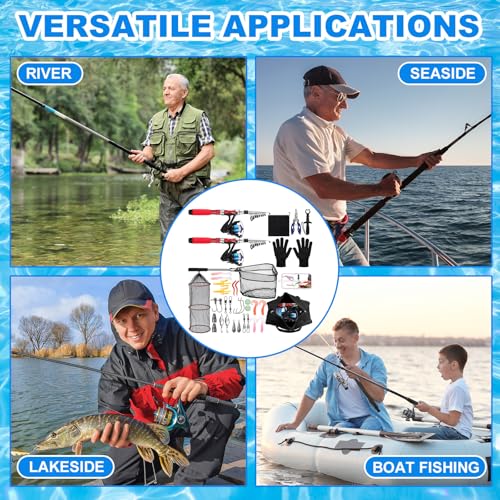 51 Pcs Fishing Rods Combo 6.89ft Telescopic Freshwater Pole Set with Plier Lip Gripper Lures Carrier Bag Pre Loaded Spinning Reel with Freshwater Rod Reel Kit Father Men Gift - color: Red