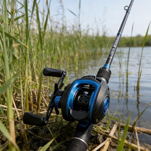 Baitcasting Reel, Long Cast Anti-Backlash Fishing Reel for Black Bass & Lure Fishing, Plastic/Metal Spool, Freshwater & Saltwater Fishing(Left-Blue)
