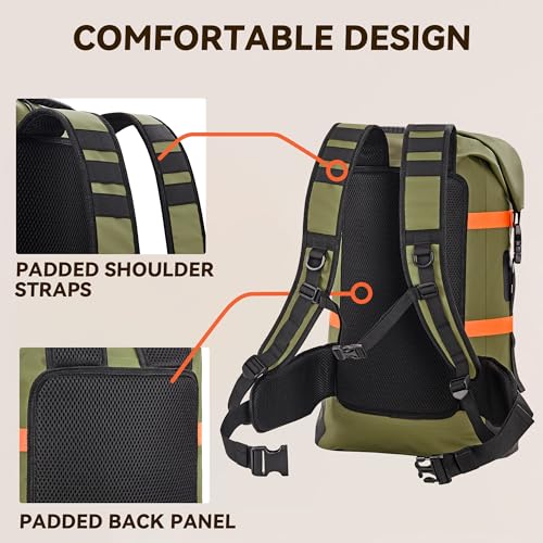 HEETA Dry Bags Waterproof Backpack 40L for Men & Women, Roll Top Heavy Duty Cushioned Hiking Backpack for Kayaking Boating Paddle Boarding Fishing Travel Camping Beach Vacation Cruise Ship Essentials - color: Green