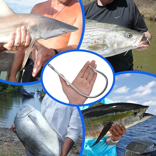 Large Giant Shark Fishing Hooks Saltwater Alligator Hooks Big Game Stainless Steel J Fishing Hooks Extra Strong Large Fish Hooks for Tuna Swordfish Catfish Size 5/0-20/0 - size: 11/0-8pcs