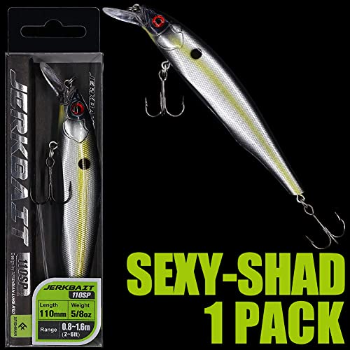 XFISHMAN Jerkbait Kit - Minnow Lure - Suspending - Bass, Smallmouth Bass, Walleye, Largemouth Bass - 1 Piece - color: Sexy-Shad, size: 110mm(4-3/8"in)