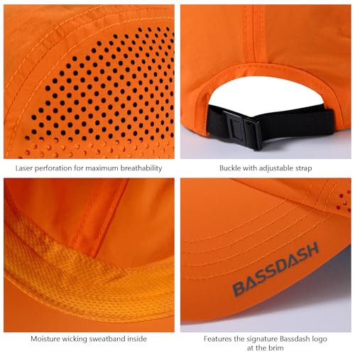 BASSDASH UPF 50+ Foldable Fishing Hat Baseball Cap with Removable Neck Flap Portable for Men Women Golf Hiking - color: Orange With Unfoldable Brim
