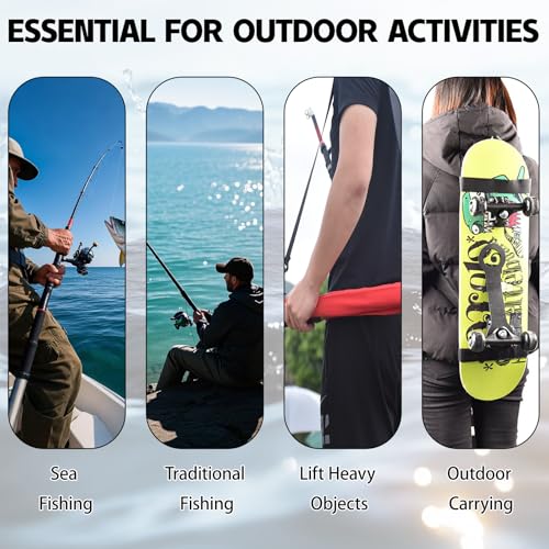 Fishing Rod Straps Holder Belt, Adjustable Sling Shoulder Fishing Poles Strap Holder, Carrier Strap Sling Shoulder Belt for Fly-Fishing, Casting Rod & Spinning Rod, Black