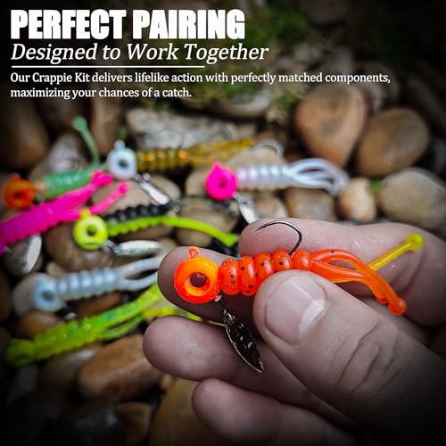 Crappie Lures Jig Heads Worms Swimbaits Kit, 110 Pcs Underspin Crappie Fishing Jig Heads Soft Plastic Grub Baits for Panfish Bluegill Bass Trout Freshwater Saltwater - color: 110Pcs - Crappie Jigs, Split TriTail Grub