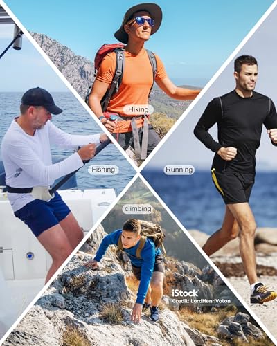 Roadbox UPF 50+ Men's Hooded Fishing Shirts, Long Sleeve UV Sun Protection Hoodie Hiking Running Swim Rash Guard with Mask - color: Light Blue, size: Medium