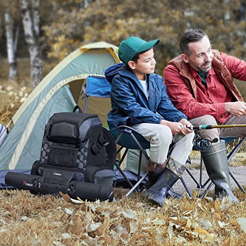 Piscifun Fishing Tackle Backpack with Rod Holders & 4 Tackle Boxes, 42L Outdoor Fishing Bag with Waterproof Rain Cover - color: Black