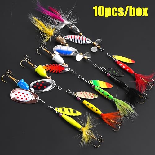 Fishing Lures Spinnerbait Kit Rooster Bait Tail Fishing Lures Inline Spinner Baits Bass Salmon Trout Spoon Hard Metal Spinnerbaits for Saltwater Freshwater - style: 10pcs Spinnerbaits-c