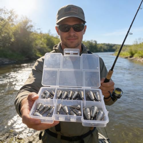 Fishing Weights Sinkers Kit Bass Casting Weights Drop Shot Weights with Swivel for Freshwater Saltwater Catfish Weights - style: 25pcs