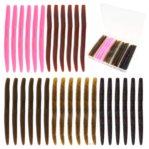 30pcs Soft Plastic Bait Bass Fishing Lure, Senko Worms Wacky Worm Rig Worms Fishing Lure Kit for Bass Trout Salmon Walleye Fishing Worms Lures