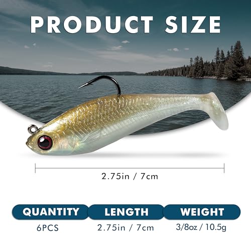 Pre-Rigged Soft Fishing Lures, Easy Catch Swimbaits for Bass Trout | Paddle & Curly Tail, Swim Baits for More Bites, Freshwater & Saltwater Fishing Bait, Crappie Walleye Pike Lures, Value Pack - color: A1-2.75"-0.4oz