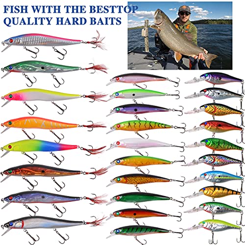 Fishing Lures Kit Crankbait Minnow Hard Bait Set Deep Diving Jerkbait Swimbait Popper Pencil Walleye Lures Artificial Fishing Bait for Bass Trout Redfish Saltwater Freshwater Fishing Lure - color: Kit-28pcs
