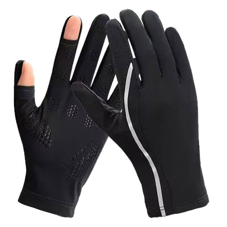 FGSS Summer Fishing Gloves for Men UV Sun-Protection Cycling Gloves Anti-Slip Fingerless Gloves for Driving Hiking Outdoor - color: Breathable-Black