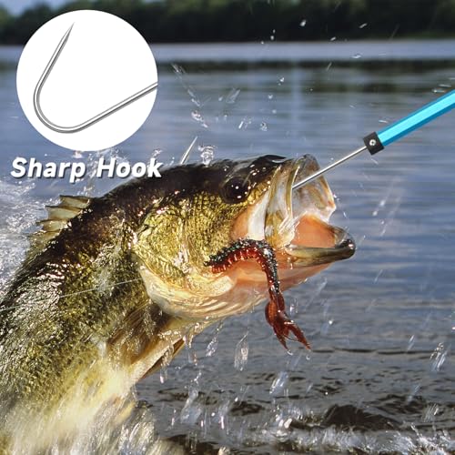 SANLIKE Telescopic Fishing Gaff, Aluminum Pole, Stainless Steel M8 Hook | Ultralight 4.62oz aluminum telescopic gaff (11.4"-24") with nonslip rubber handle, sharp stainless hook & safety lanyard - color: Blue, size: M-Extended 34.84"