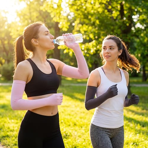Jecery 2 Pairs UV Long Sun Gloves Women's Sunblock Driving Gloves Non Slip Full Finger Arm Sun Protective for Outdoor Sports - color: Purple,deep Gray