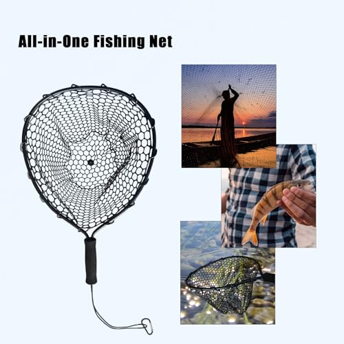 101.5in Large Fishing Net with Handle Carbon Fiber Coated Rubber Telescoping Minnow Long Landing Pond Net Collapsible Kayak Folding Fish Net - color: Little Handwriting