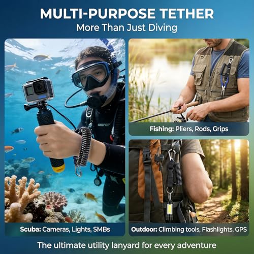 Scuba Diving Lanyard - Underwater Camera Lanyard, Anti-Loss Retractable Gear Tether with Quick-Release Buckle Clip - color: Black