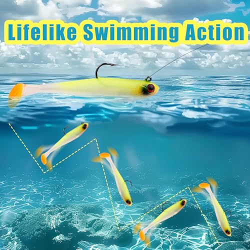 Fishing Bait Paddle Tail Swimbaits 10pcs FS/RE-13 | Soft Plastic,with Jig Heads,Bass Lures,for Freshwater Saltwater,Fishing Trout,Crappie Lures - color: Yellow, size: 0.21oz
