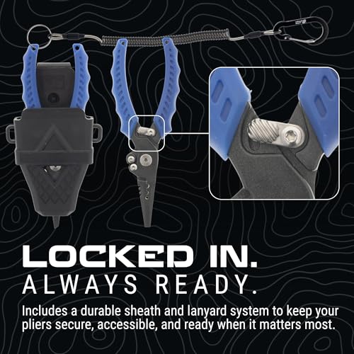 Reaction Tackle Fishing Pliers, Stainless Steel Saltwater Pliers with Braid Cutter, Hook Remover and Crimper, PTFE Coated Coated with Sheath and Lanyard - size: 6" Straight