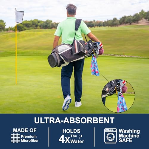 Magnetic Microfiber Waffle Golf Towel – Large 16"x24" Clean Golf Club Ball Magnet Clip to Hang on Bag Cart Strong Premium Strength Ultra Absorbent Gear Tropical Men (Large Flamingo Palms) - color: Large Flamingo Palms