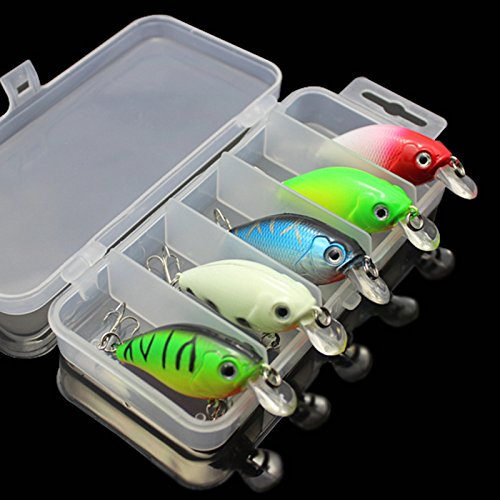 5 Colors Minnow CrankBaits Fishing Lures, Small Fat Simulation Bait Fishing Gear, Topwater Floating Lure, Life-Like Swimming Swimbait (2.95 inches)