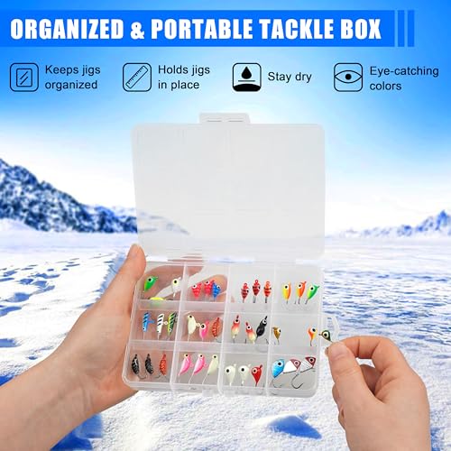Ice Fishing Jigs Lures kit, Luminous Ice Fishing Gear Crappie Panfish Jigs Head Fishing Hooks Set for Winter Ice Jigging Walleye Perch Bluegill 24/36/48pcs - style: 36pcs