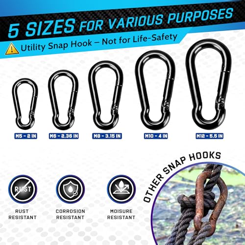 PAMAZY 2Pcs 4In Spring Snap Hooks 700LBS Capacity, Carabiner Clip, Heavy Duty Rope Connector, Quick Link Carabiners Spring Snap Hooks for Indoor & Outdoor Activity, Camping, Climbing, Fishing, Hiking - size: 2Pcs 4In