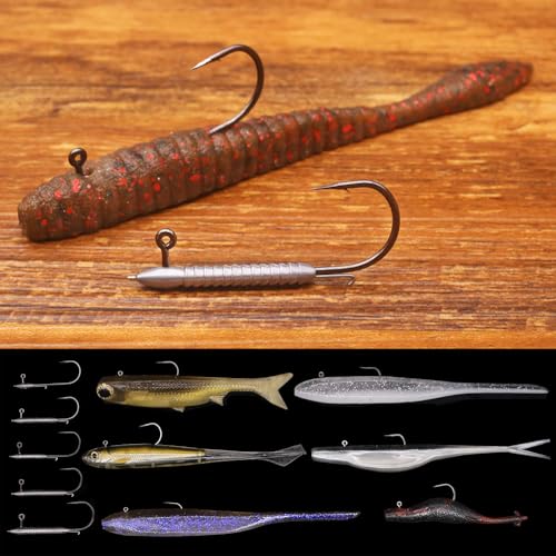Hover Rig Jig Heads 12-Pack –2X Strong Weighted Swimbait Hooks for Bass Fishing– Freshwater Sizes #1 1/32oz to 3/0 1/8oz - color: 1/16oz-1/0 (12pk)