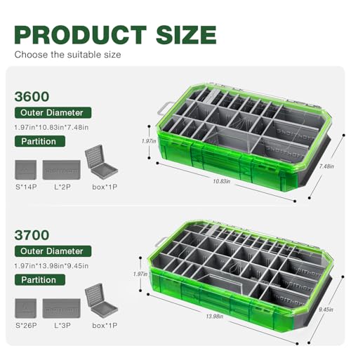 Ghosthorn Fishing Tackle Box, Waterproof 3600 and 3700 Tackle Trays, Plastic Tackle Box Organizer with Removable Dividers, Storage Lure Box and Terminal Tackle Storage - style: 3600*2