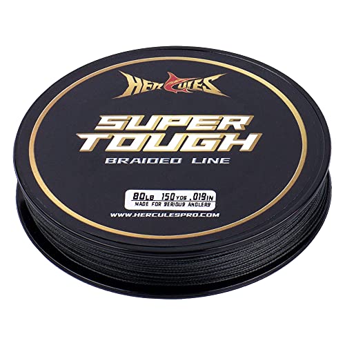 HERCULES Super Tough Braided Fishing Line 4 Strands / 8 Strands, 4lb - 160lb Braid Lines, 150/300/500/1000 Yards for Saltwater - color: Black, size: 65LB (150 Yards) - 8 Strands