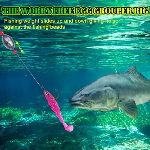 Pre-Rigged Carolina Rig Saltwater, Egg Sinker Grouper Rigs with 10 Circle Hooks, Stainless Steel Leader Fishing Wire, for Snapper Flounder Sea Bass Surf Fishing Bottom Rig - size: 2oz sinker(5pcs)+8/0 hook(10pcs)