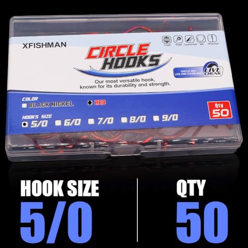 XFISHMAN Circle-Hooks-Fishing-Equipment-Octopus-Hooks-Saltwater-50 Pack #1 –12/0 - color: Red, size: 5/0 50-Pack