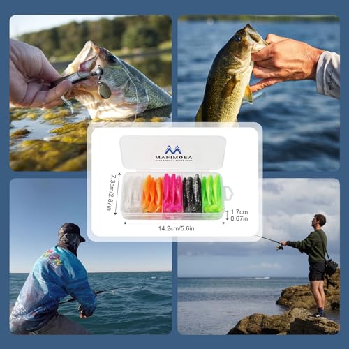 MAFIMOEA 50 Pcs Soft Fishing Lures Plastic Paddle Tail Swim Baits Kit for Bass Trout Walleye Crappie 5 Mixed Colors Fishing Soft Plastic Lure Kit 5.5CM - color: Mixed colors