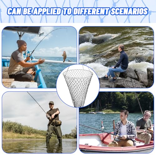 Foldable Bridge and Pier Fishing Net for Pier Fishing High Load Drop Net Fish Basket for Saltwater Freshwater Collapsible Basket with 49.2 FT Rope Soft Steel Hoop - size: 32*36inch