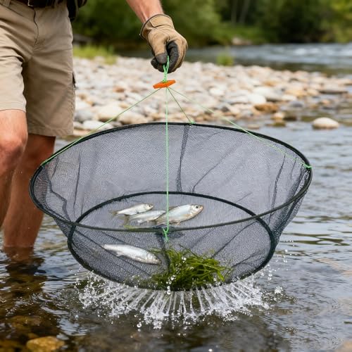 Foldable Nylon Fishing Net, Portable Fish,Crab Trap Net with Rope - size: Small 31.5inch/80cm