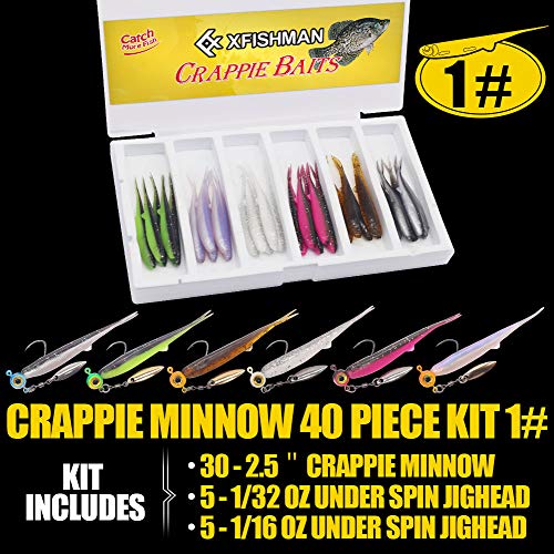 Crappie-Baits- Plastics-Jig-Heads-Kit-Shad-Minnow-Fishing-Lures-for Crappie-Panfish-Bluegill-40 &135 Piece Kit - color: CRAPPIE MINNOW 40 pc. KIT COMBO 1
