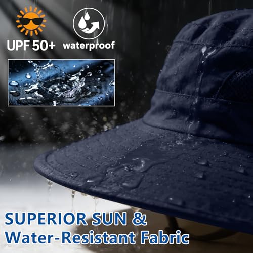 ZOORON Sun Hats for Men Women Fishing Hat with Neck Flap,UPF 50+ Sun Hat Waterproof Wide Brim Bucket Hats for Safari Hiking - color: 1-navy Blue-arm Sleeves