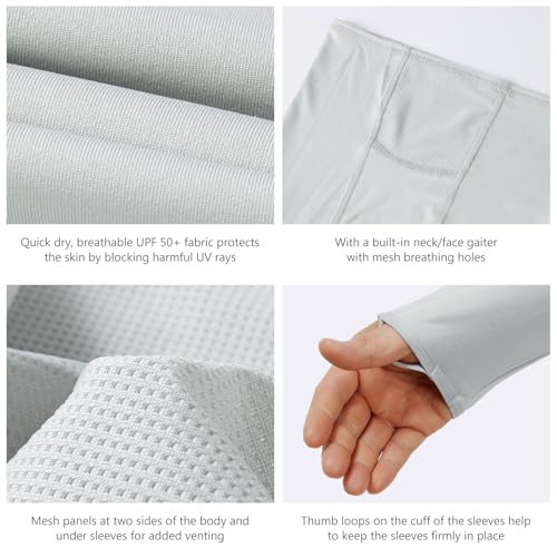 BASSDASH UPF 50+ Men’s Long Sleeve Fishing Shirt with Mask UV Neck Gaiter Hoodie - color: Cool Grey, size: 3X-Large