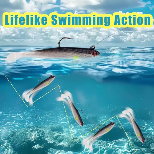 Fishing Bait Paddle Tail Swimbaits 10pcs FS/RE-13 | Soft Plastic,with Jig Heads,Bass Lures,for Freshwater Saltwater,Fishing Trout,Crappie Lures - color: Black, size: 0.46oz