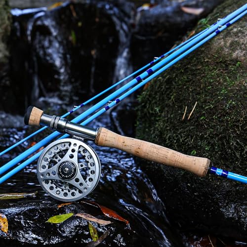 Sougayilang Fly Fishing Combo, 4 Piece Fly Rod and CNC Machined Aluminum Alloy Reel Complete Starter Package with Rod Bag - color: Fly Fishing Combo #8-Silver