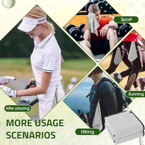 Batiyeer 12 Pcs Golf Towel Bulk for Golf Bags Microfiber Fabric Towel with Clip Waffle Pattern, Fitness, Camping, Hiking, Yoga - color: Light Grey