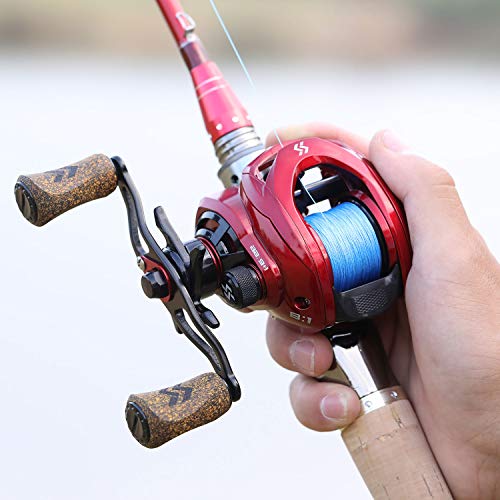 Sougayilang Baitcasting Reels, 8:1 Gear Ratio Fishing Reel with Magnetic Braking System Casting Reel, 9 + 1 Ball Bearings Super Smooth Anti-Corrosion Baitcaster Reel - color: Energy Red-Right