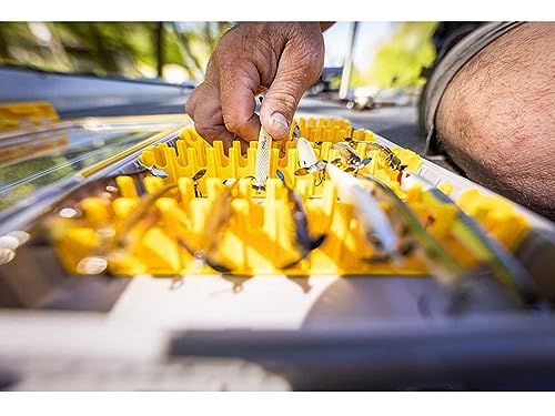 Plano Edge 3700 Vertical Jig & Spybait Box Tackle Storage, Gray and Yellow, Holds Up to 52 Vertical Baits, Rust-Resistant and Waterproof Bait Organizer Box - style: 3700 Standard V Jig Spy