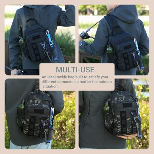 Fishing Sling Tackle Bag 5L - Fishing Tackle Storage Bags with Rod Holder for Angling Hiking Hunting Camping((GreenCamo) - color: Greencamo