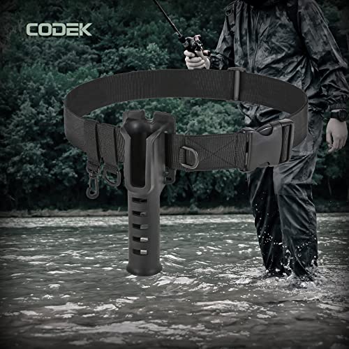 CODEK Fishing Waist Belt Rod Holder - Adjustable Wading Belt With Portable Pole Inserter for Spinning, Casting Reel, Surf, Kayak, Fly Fishing Gear Accessories - Wader Strap - style: Black